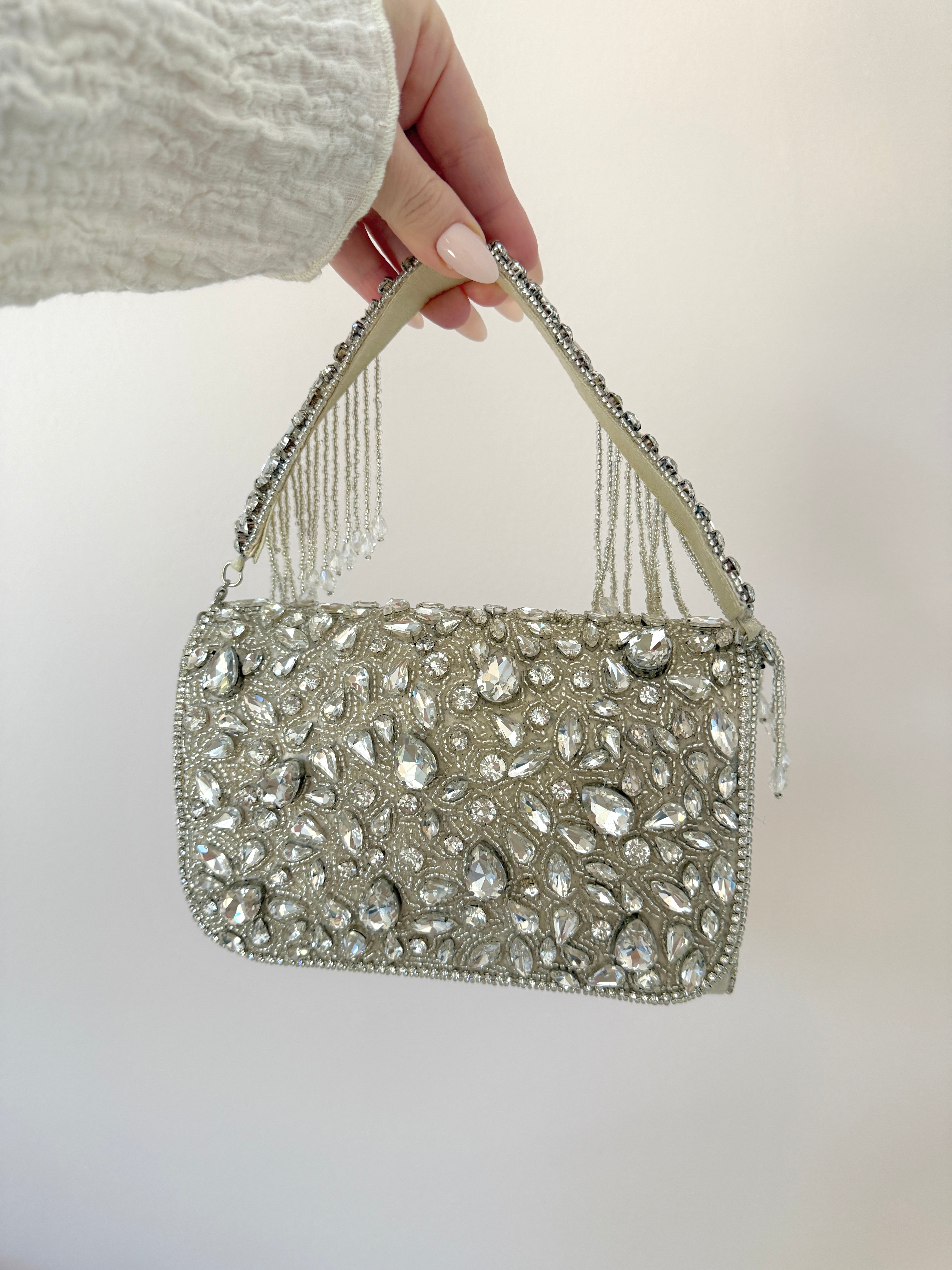 The “Marie” Beige Crystal Beaded Bag