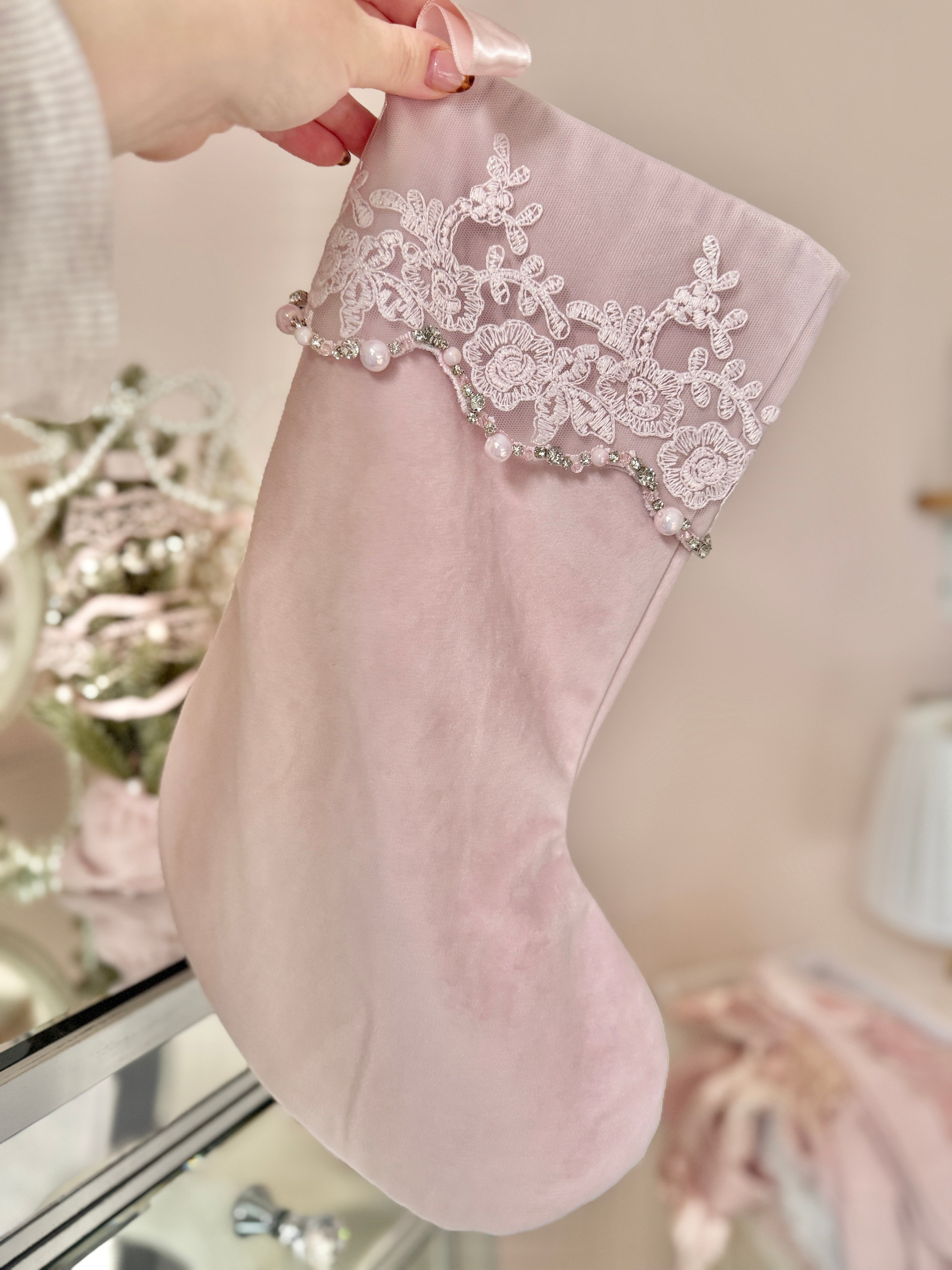 The "Sophia" Pink Velvet Christmas Stocking