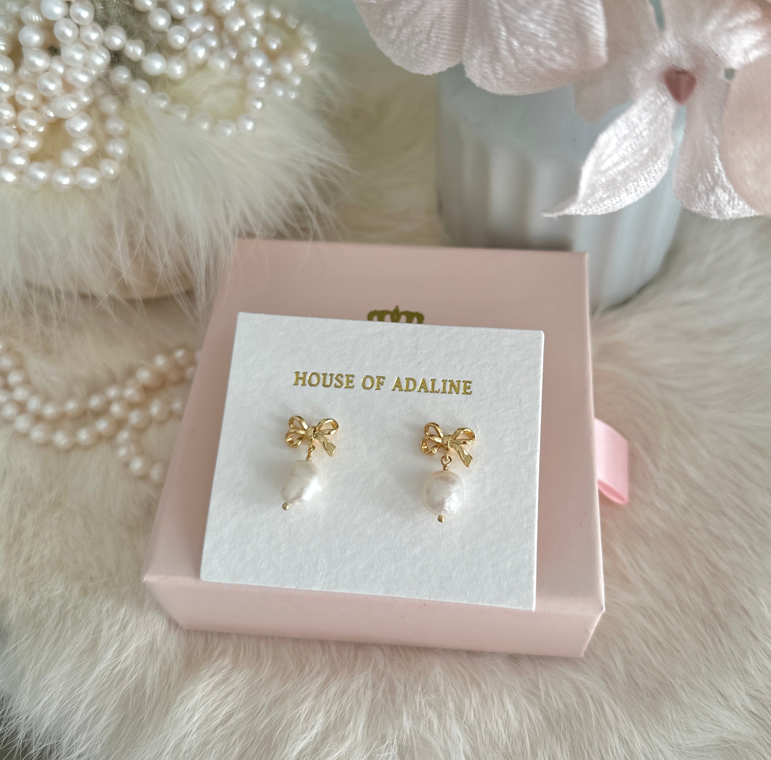 The “Dainty Bow” Pearl Drop Earrings