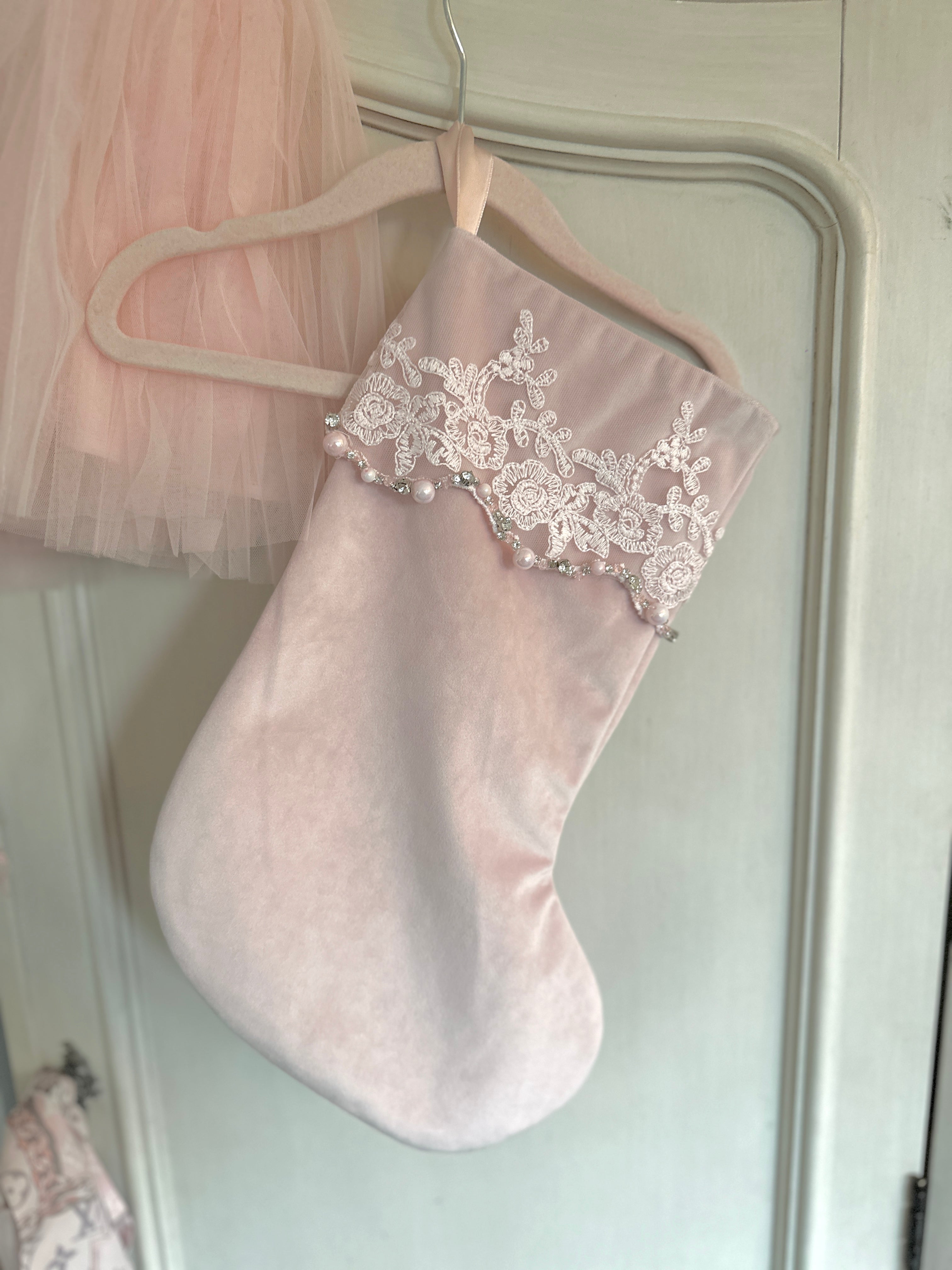 The "Laur" Pink Velvet Christmas Stocking