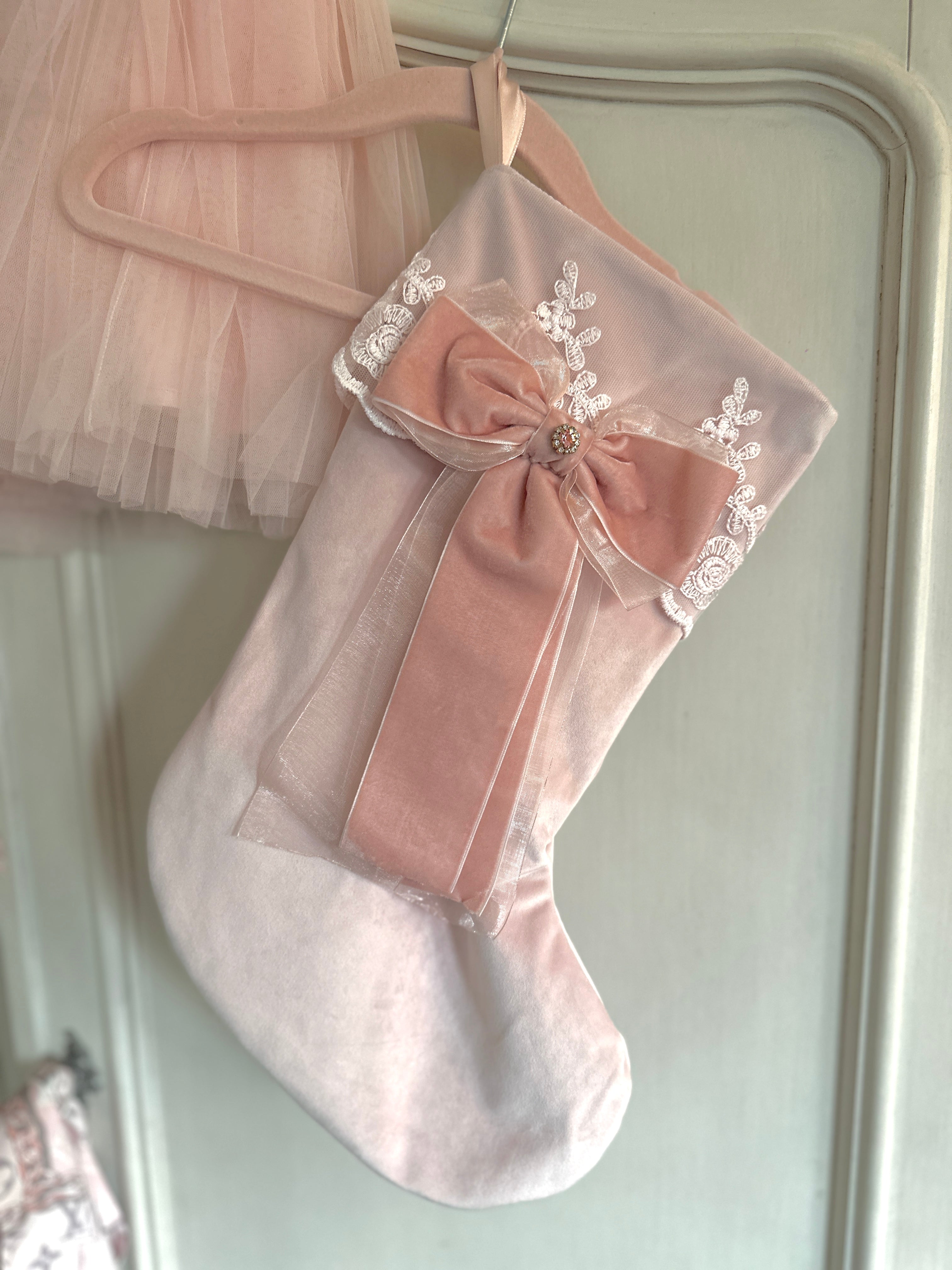 The "Bow" Pink Velvet Christmas Stocking