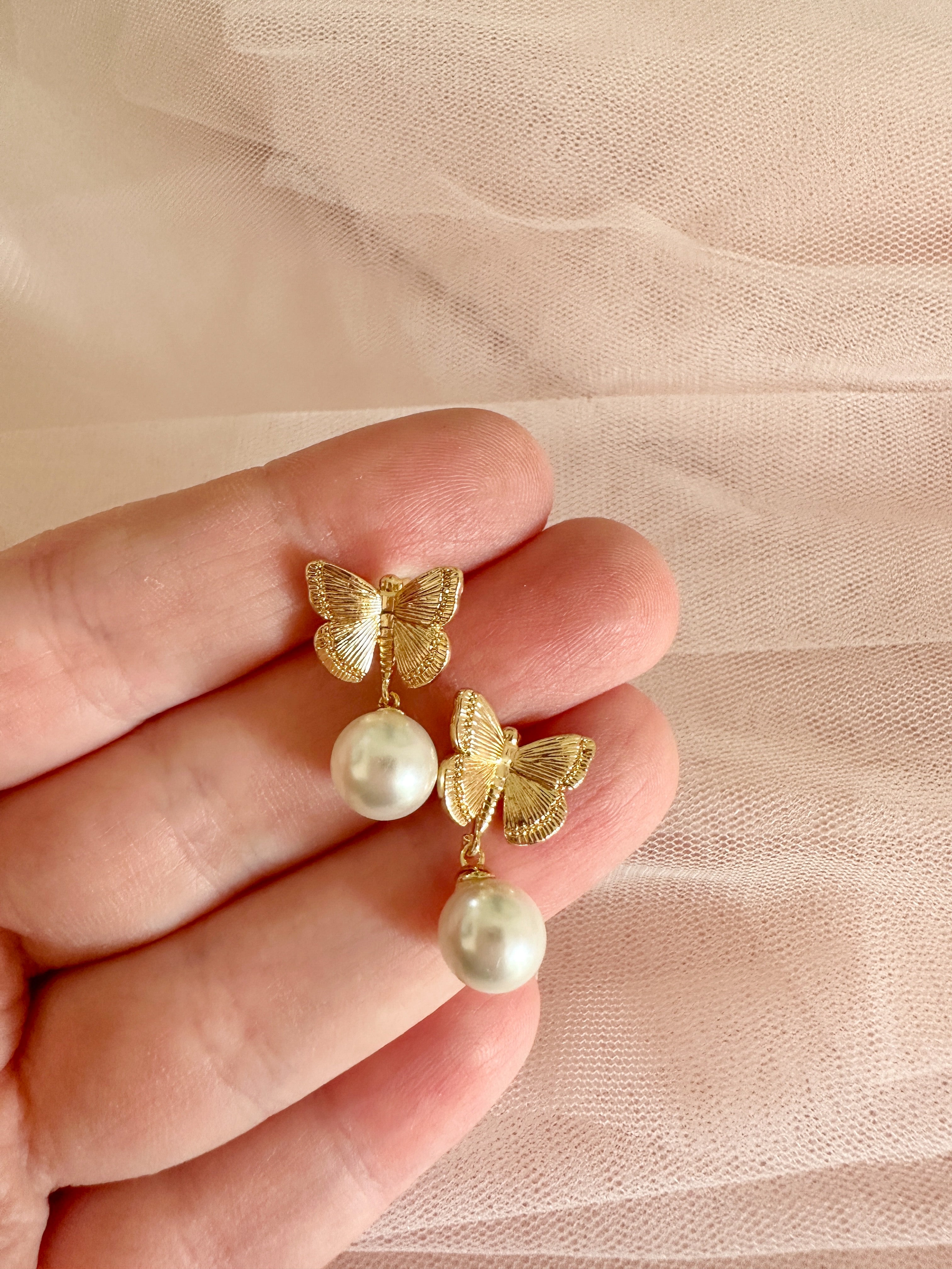 The “Petite Papillion” Pearl Drop Earrings