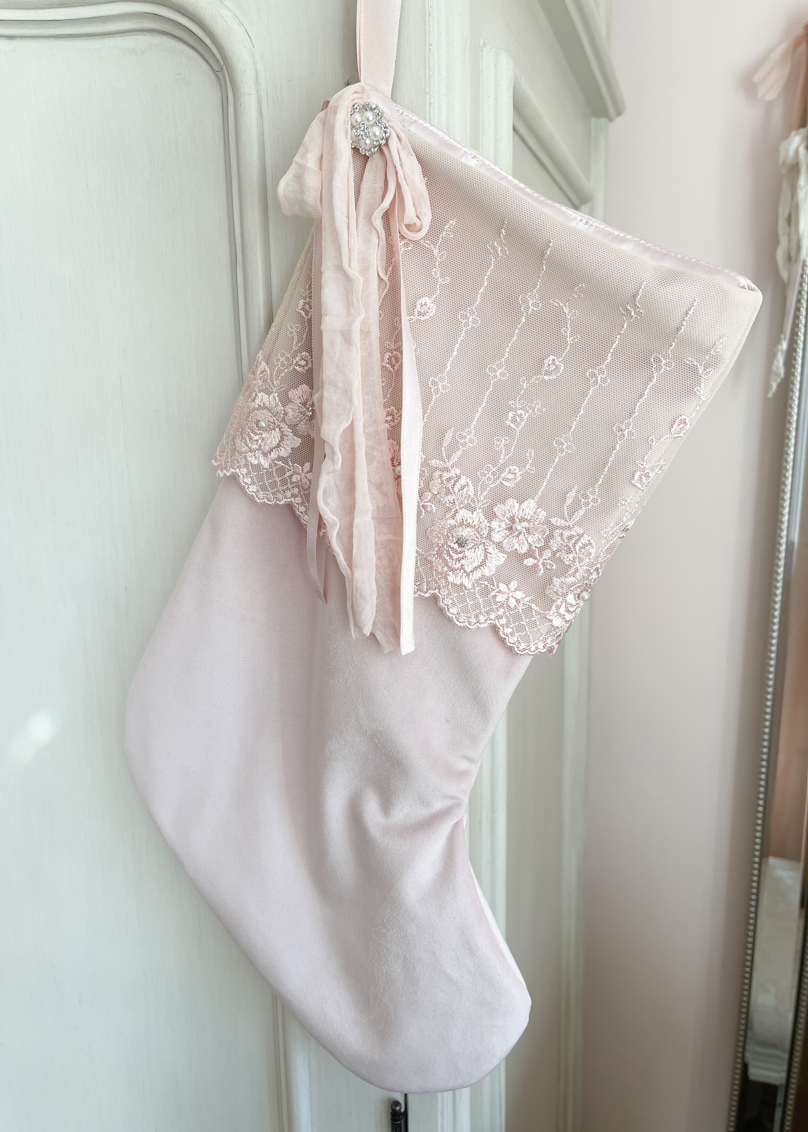 The "Shabby Lace" Pink Velvet Christmas Stocking