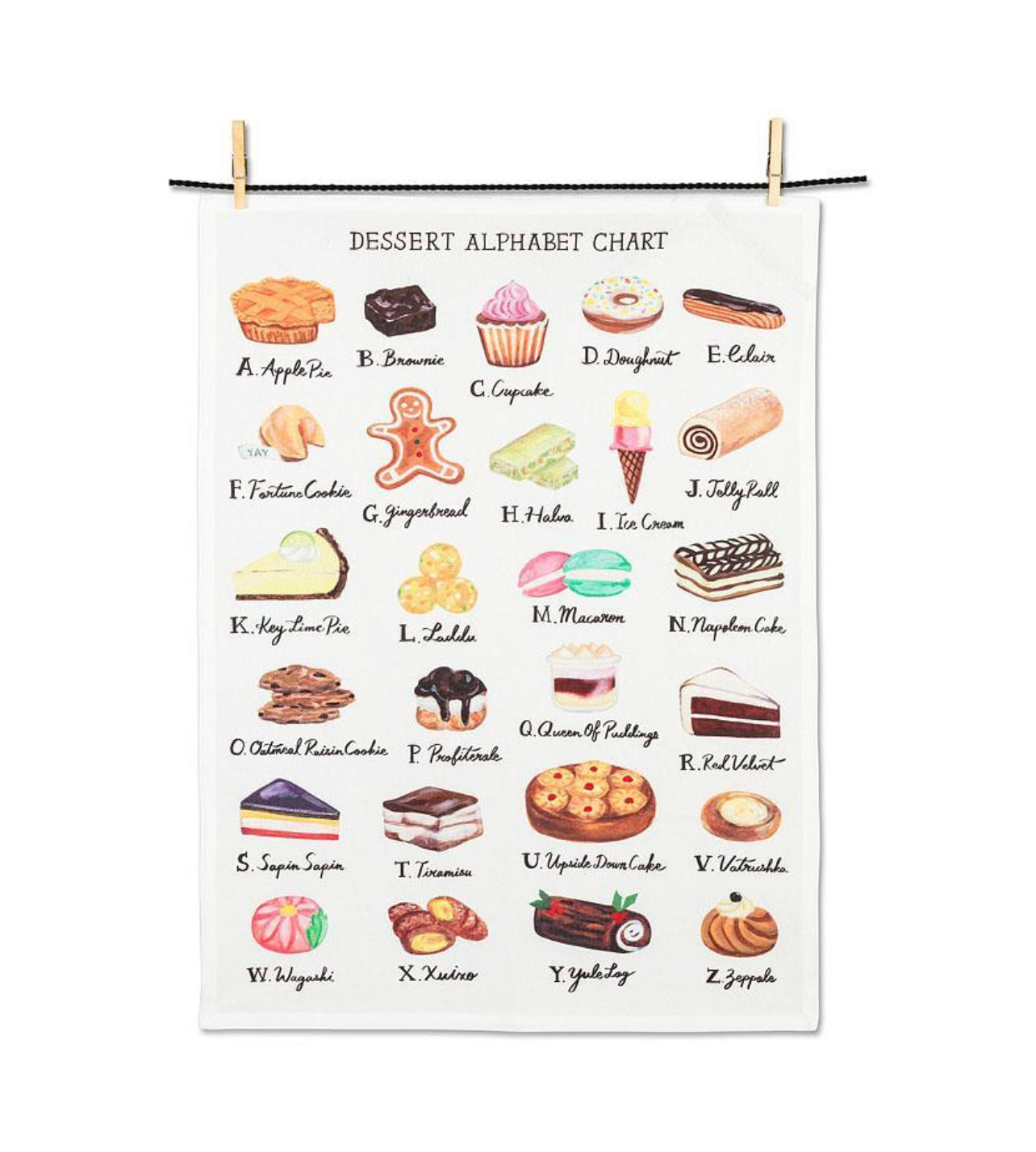 Desserts Alphabet Tea Towel